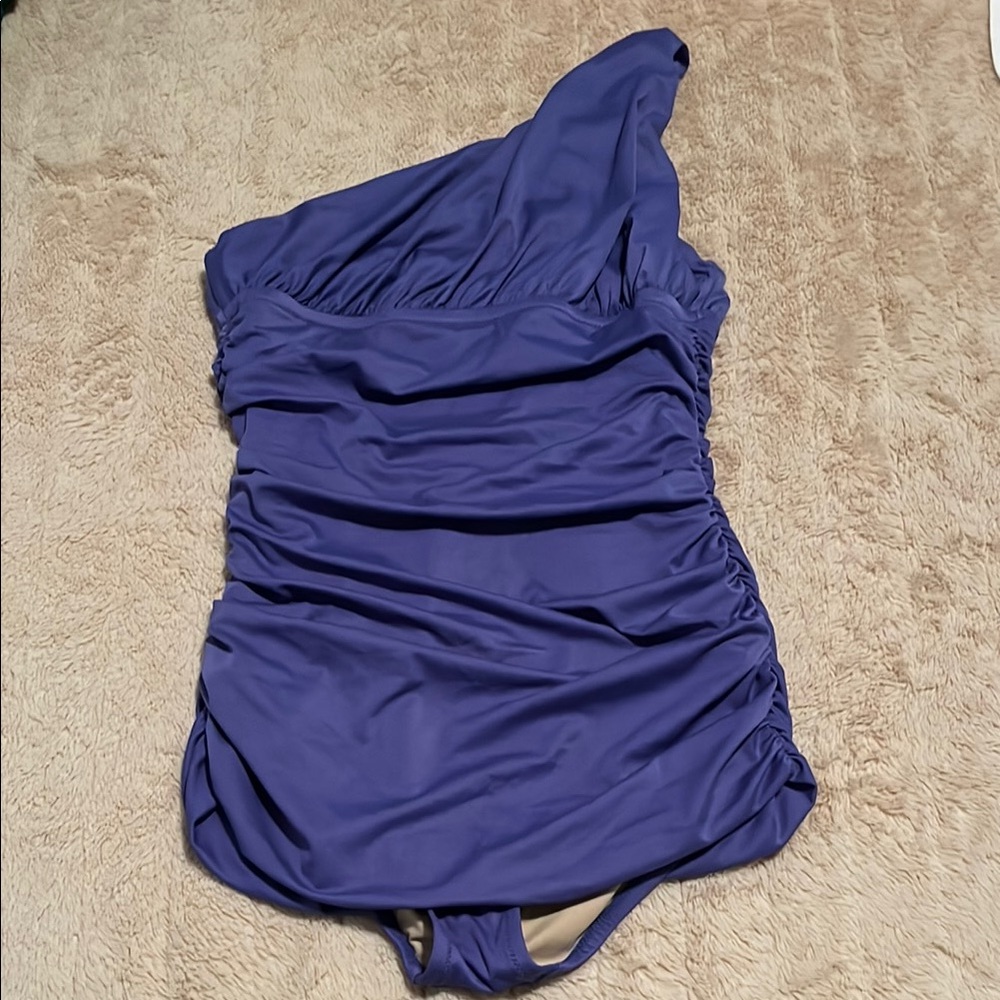 Women’s J Crew One Shoulder Ruched Skirted Swimsuit Purple Size 8